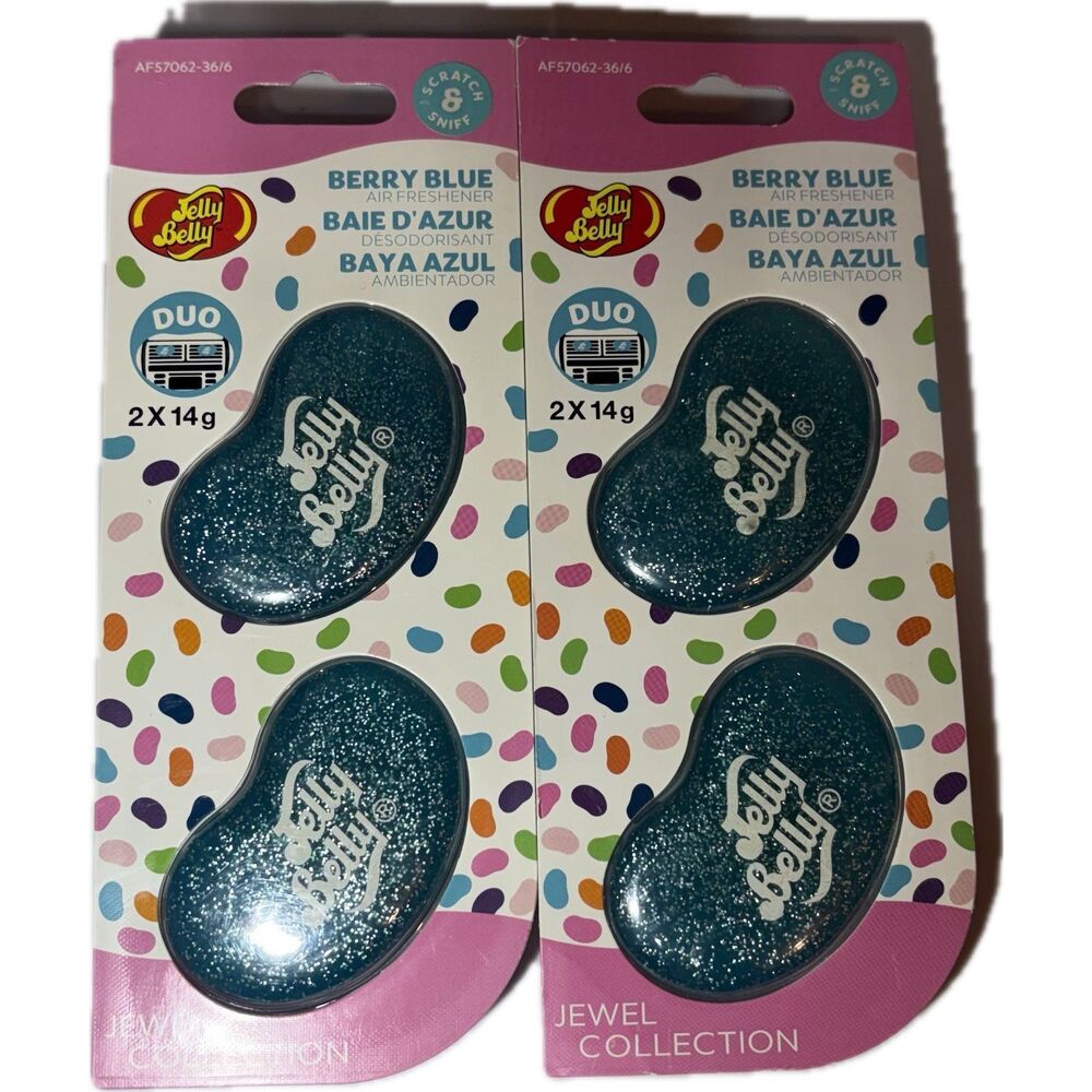 2 Qty Packs Of 2 Jelly Belly Duo Glitter Berry Blue Car Vent Air Freshener